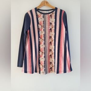 Southern Stitch Floral & Stripe Long Sleeve Raglan Top Size S